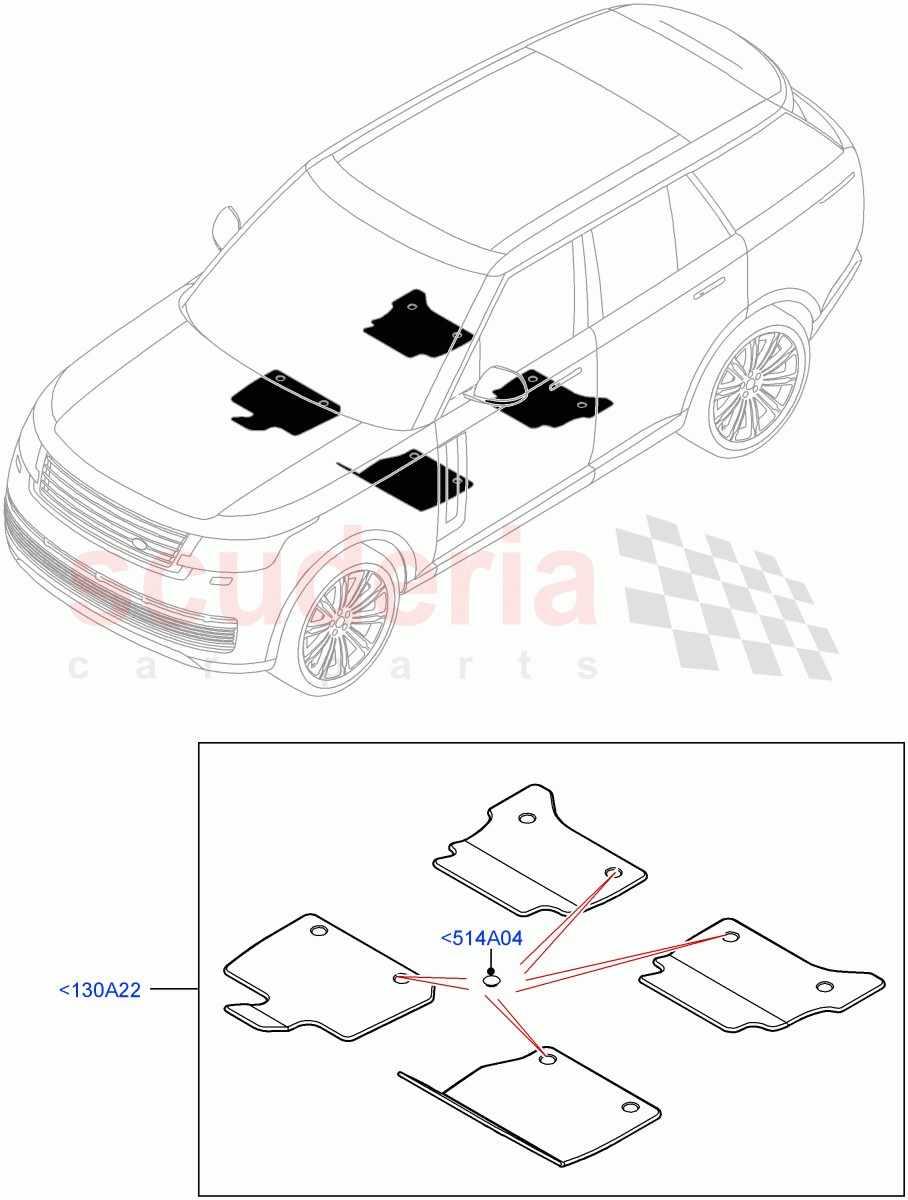 Floor Trim (Floor Mats) (FLOOR MAT - SVO BESPOKE PREM, Front Floor Carpet Mats, Front Floor Mats - Premium) of Land Rover Land Rover Range Rover (2022+) [3.0 I6 Turbo Diesel AJ20D6]