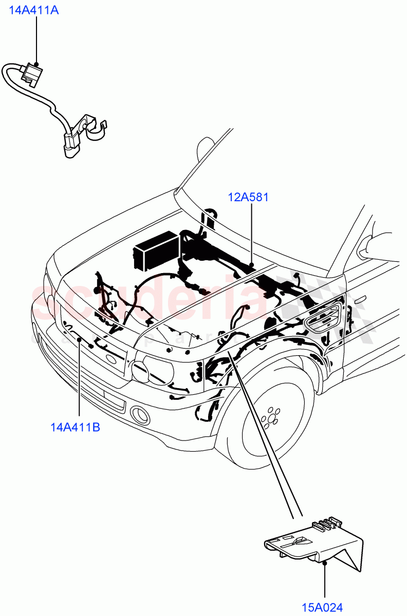 Electrical Wiring - Engine And Dash (Engine Compartment) ((V) TO9A999999) of Land Rover Land Rover Range Rover Sport (2005-2009) [4.2 Petrol V8 Supercharged]