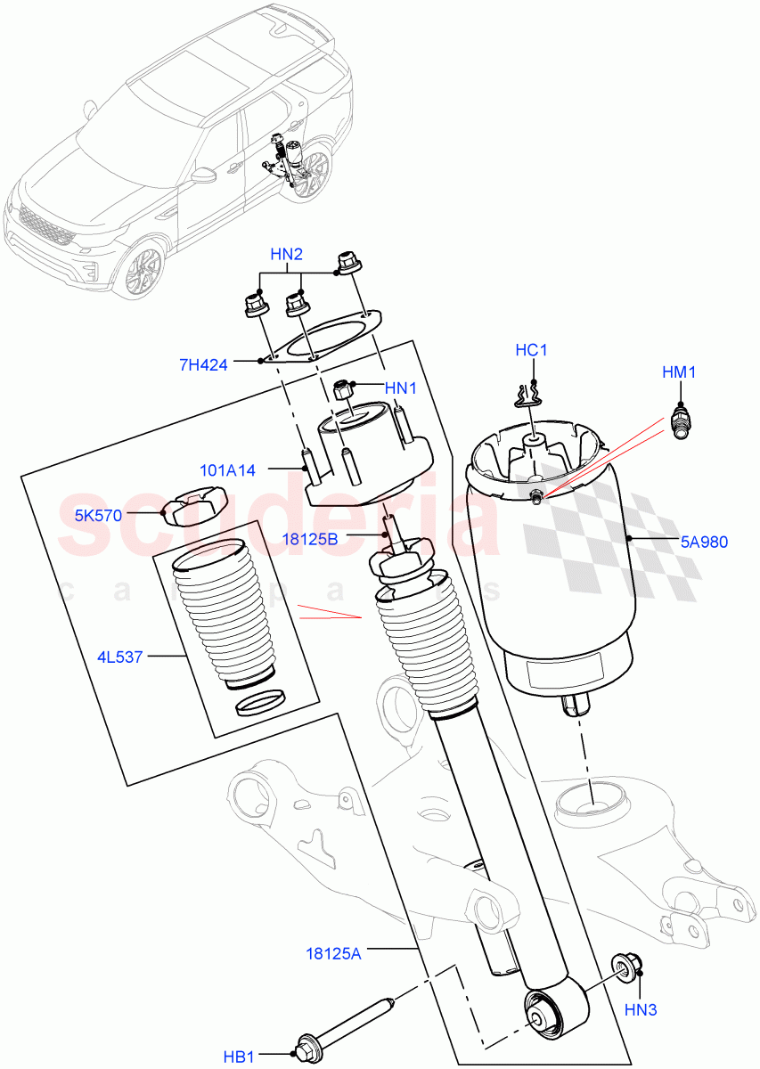 Rear Springs And Shock Absorbers (Nitra Plant Build) (With Four Corner Air Suspension) ((V) FROMK2000001, (V) TOL2999999) of Land Rover Land Rover Discovery 5 (2017+) [3.0 I6 Turbo Diesel AJ20D6]