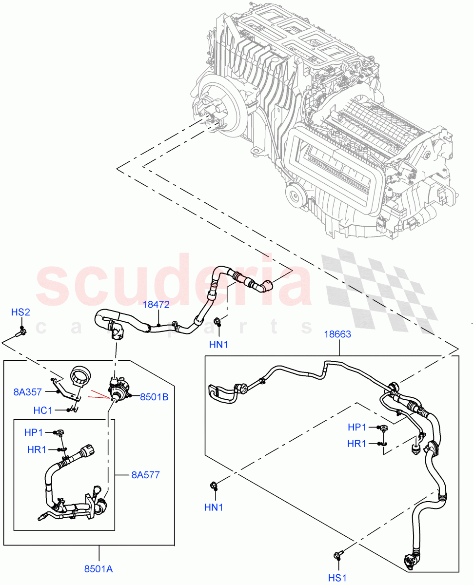 Heater Hoses (3.0L AJ20P6 Petrol High, Less Heater, With Air Conditioning - Front/Rear, With Ptc Heater) of Land Rover Land Rover Range Rover (2022+) [3.0 I6 Turbo Petrol AJ20P6]