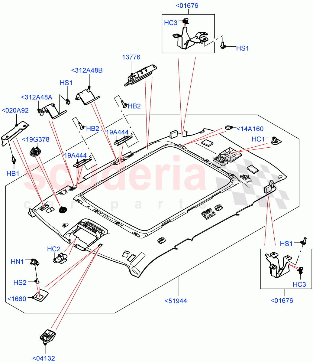 Headlining And Sun Visors (With Roof Conversion-Panorama Roof, Changsu (China), With Roof Conversion-Panorama Power) of Land Rover Land Rover Range Rover Evoque (2019+) [1.5 I3 Turbo Petrol AJ20P3]