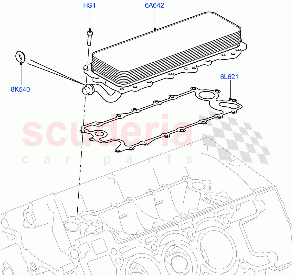 Oil Cooler And Filter (Solihull Plant Build, Oil Cooler) (3.0L DOHC GDI SC V6 PETROL) ((V) FROMEA000001) of Land Rover Land Rover Discovery 5 (2017+) [3.0 DOHC GDI SC V6 Petrol]