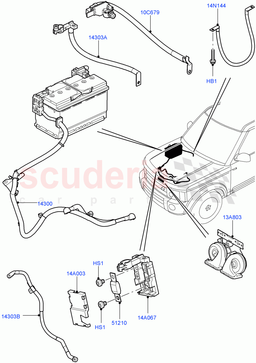 Battery Cables And Horn ((V) FROMAA000001, (V) TODA999999) of Land Rover Land Rover Discovery 4 (2010-2016) [4.0 Petrol V6]