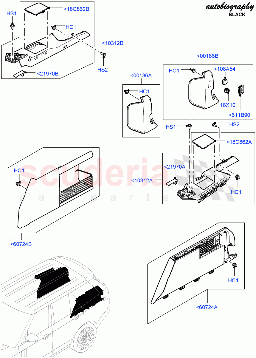 Side Trim (Luggage Compartment, Autobiography Black / SV Autobiography) (With 40/40 Split Individual Rr Seat) ((V) FROMEA000001, (V) TOHA999999) of Land Rover Land Rover Range Rover (2012-2021) [3.0 I6 Turbo Petrol AJ20P6]