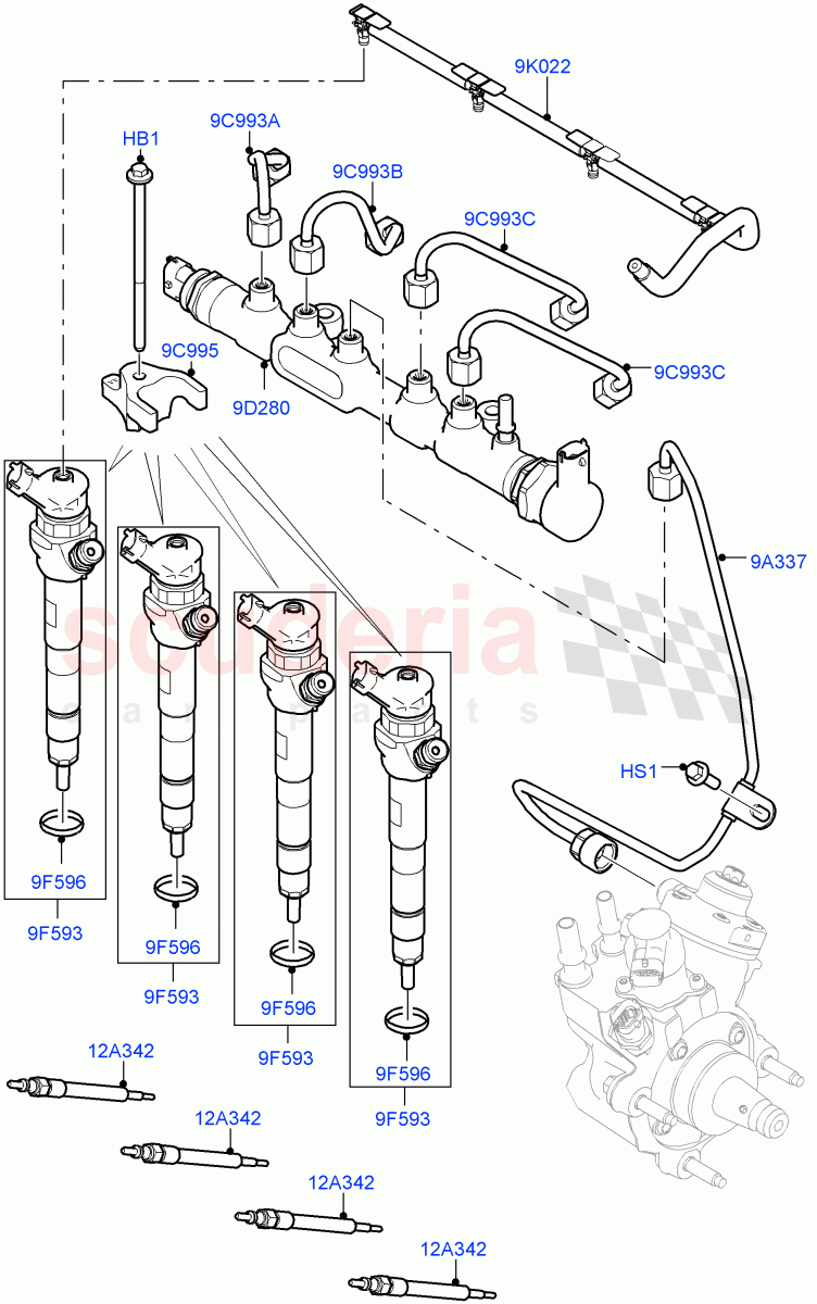 Fuel Injectors And Pipes (2.0L I4 DSL MID DOHC AJ200, Halewood (UK), 2.0L I4 DSL HIGH DOHC AJ200) of Land Rover Land Rover Range Rover Evoque (2012-2018) [2.0 Turbo Diesel]