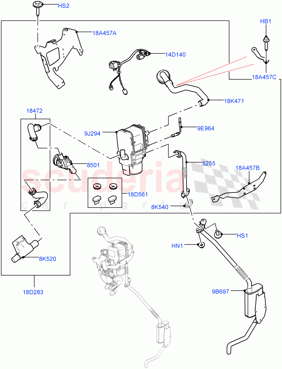 Auxiliary Fuel Fired Pre-Heater (Heater Components) (3.0 V6 D Low MT ROW, With Fuel Fired Heater, Less Park Heating, 3.0 V6 D Gen2 Mono Turbo, 3.0 V6 D Gen2 Twin Turbo, 4.4L DOHC DITC V8 Diesel) ((V) FROMJA000001, (V) TOJA999999) of Land Rover Land Rover Range Rover (2012-2021) [5.0 OHC SGDI NA V8 Petrol]
