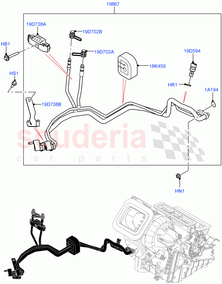 Air Conditioning System (Halewood (UK), Less Chiller Unit, Air Conditioning Refrigerant-R134A, Less Electric Engine Battery, Electric Engine Battery-MHEV) ((V) FROMLH000001, (V) TOLH999999) of Land Rover Land Rover Discovery Sport (2015+) [2.0 Turbo Petrol AJ200P]