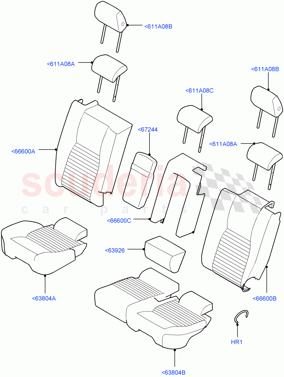 Rear Seat Covers (Taurus Leather Perforated, Halewood (UK), 60/40 Load Through With Slide) ((V) TOKH999999) of Land Rover Land Rover Discovery Sport (2015+) [1.5 I3 Turbo Petrol AJ20P3]