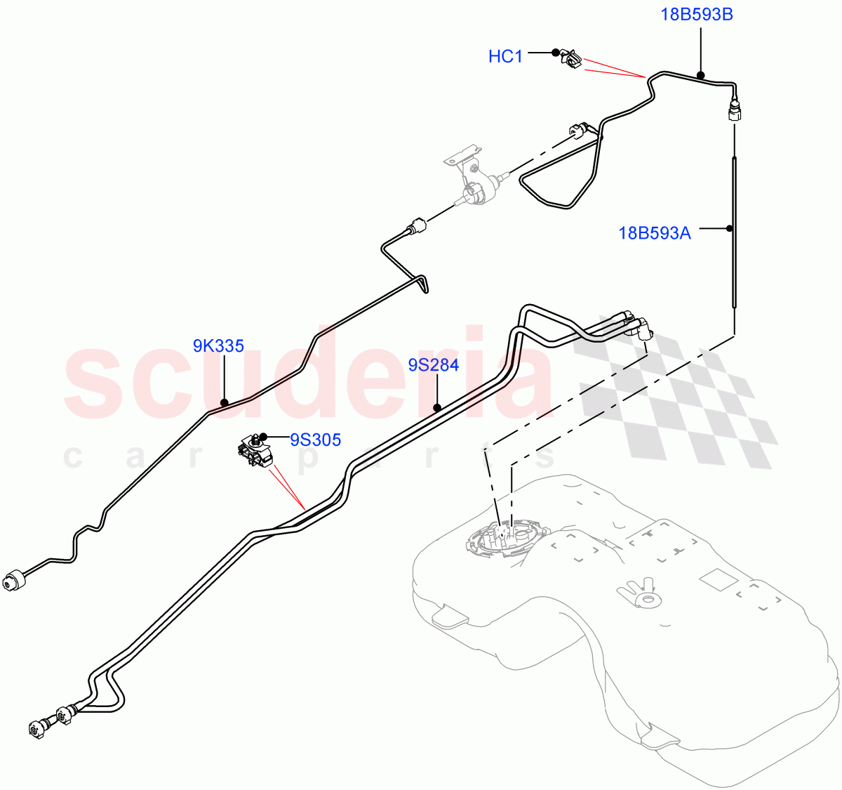Fuel Lines (Rear) (2.0L AJ21D4 Diesel Mid, Halewood (UK)) ((V) FROMMH000001) of Land Rover Land Rover Range Rover Evoque (2019+) [2.0 Turbo Diesel AJ21D4]