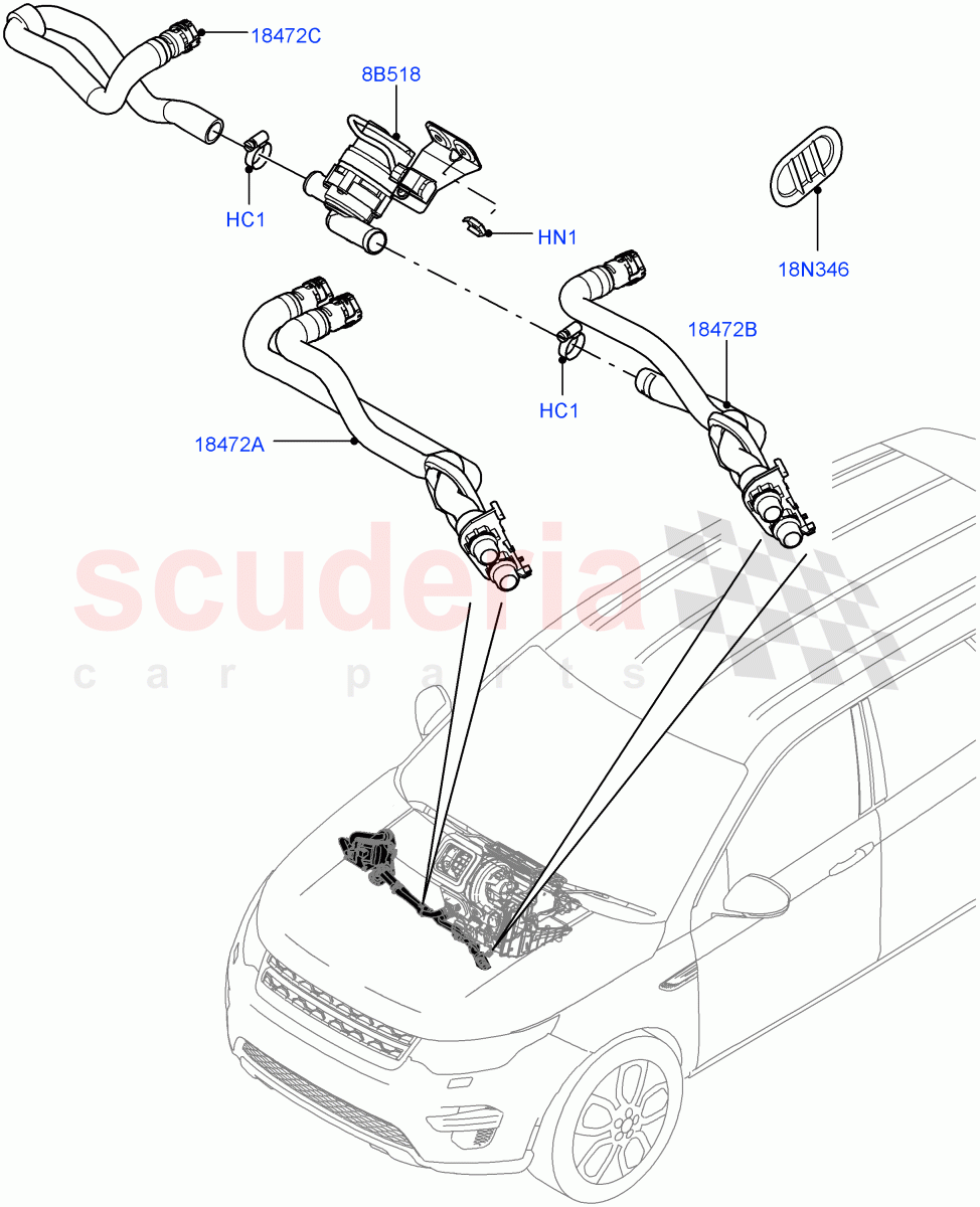 Heater Hoses (2.0L 16V TIVCT T/C Gen2 Petrol, Halewood (UK)) of Land Rover Land Rover Discovery Sport (2015+) [2.0 Turbo Diesel AJ21D4]