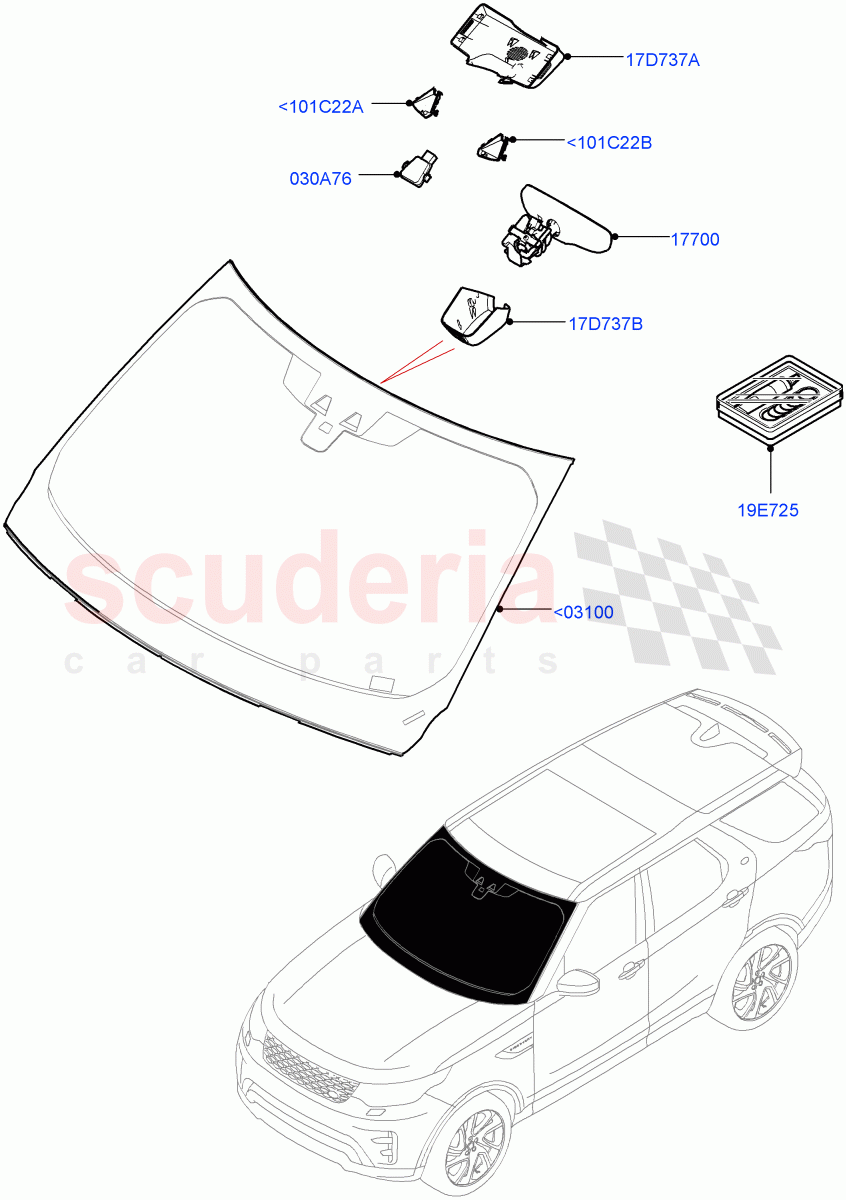 Windscreen/Inside Rear View Mirror (Solihull Plant Build) ((V) FROMHA000001) of Land Rover Land Rover Discovery 5 (2017+) [3.0 Diesel 24V DOHC TC]