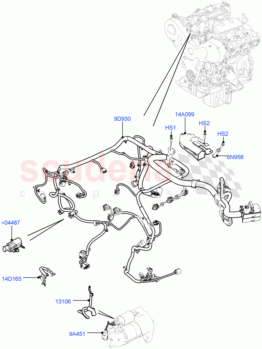 Electrical Wiring - Engine And Dash (3.0 V6 Diesel Electric Hybrid Eng) ((V) FROMFA000001) of Land Rover Land Rover Range Rover Sport (2014+) [3.0 I6 Turbo Diesel AJ20D6]