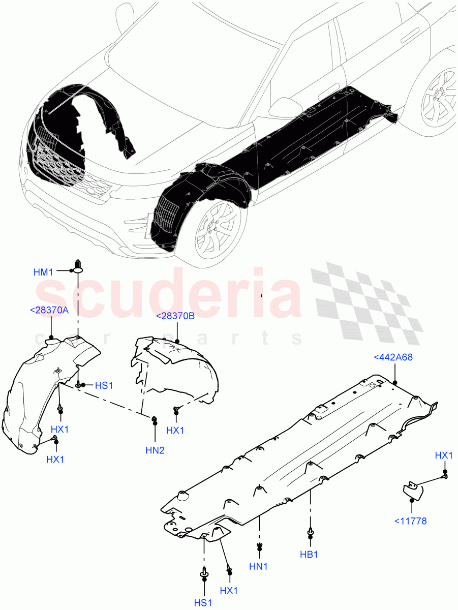 Front Panels, Aprons & Side Members (Wheelhouse) (Changsu (China), Electric Engine Battery-MHEV, Less Electric Engine Battery) of Land Rover Land Rover Range Rover Evoque (2019+) [2.0 Turbo Diesel AJ21D4]