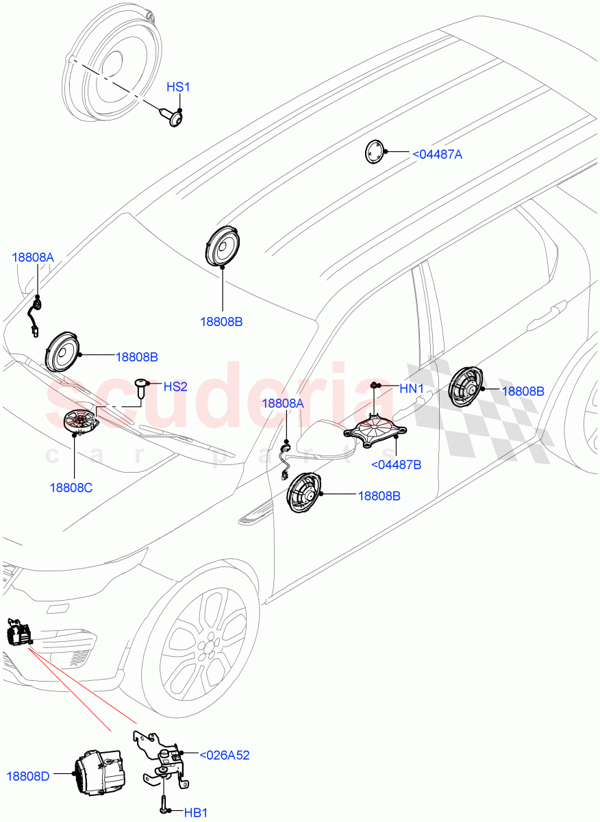 Speakers (Halewood (UK), Standard Audio (Base)) of Land Rover Land Rover Discovery Sport (2015+) [2.0 Turbo Diesel AJ21D4]