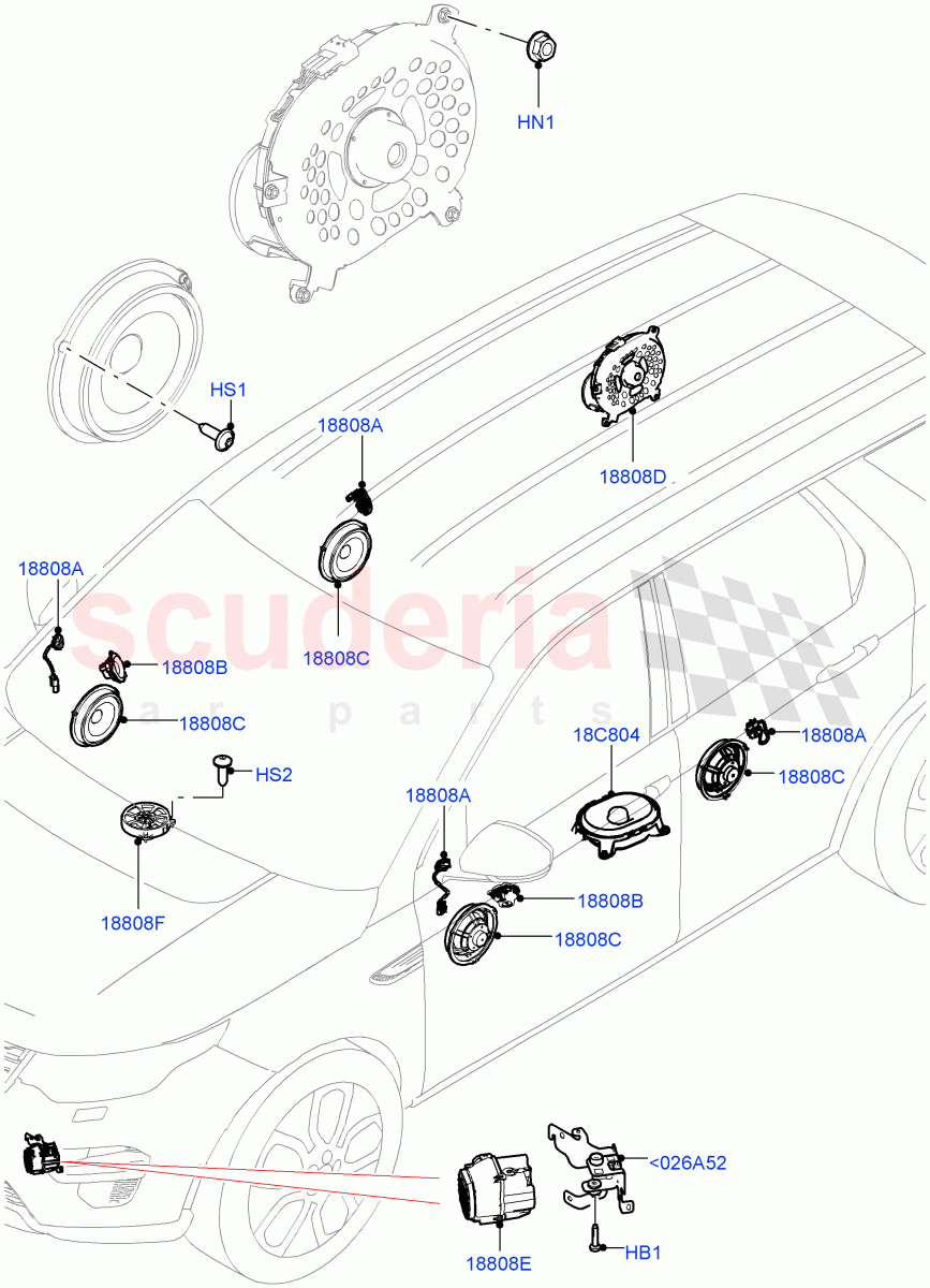 Speakers (Changsu (China), Midline Sound System, Hi Line Audio System - 600 W) ((V) FROMFG000001) of Land Rover Land Rover Discovery Sport (2015+) [2.0 Turbo Diesel]