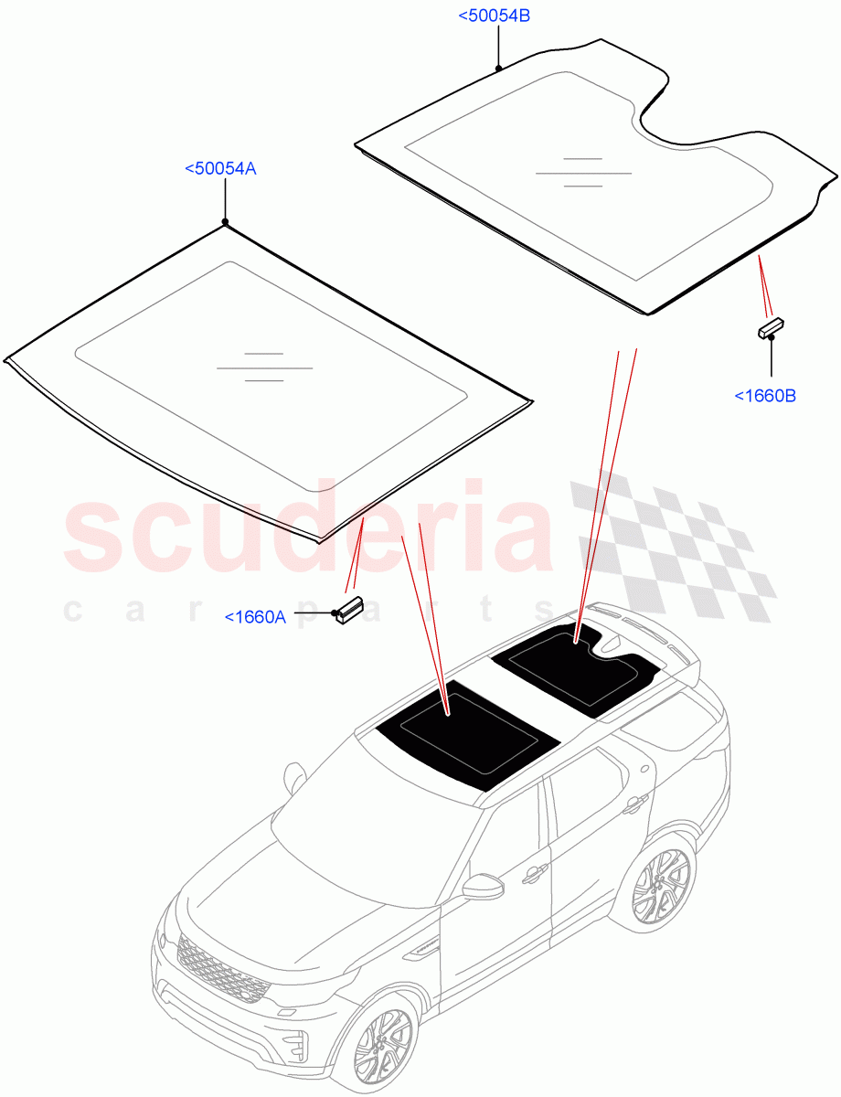 Sliding Roof Panel (Nitra Plant Build) (Roof Conv-Front And Rear Panoramic) ((V) FROMK2000001) of Land Rover Land Rover Discovery 5 (2017+) [3.0 Diesel 24V DOHC TC]