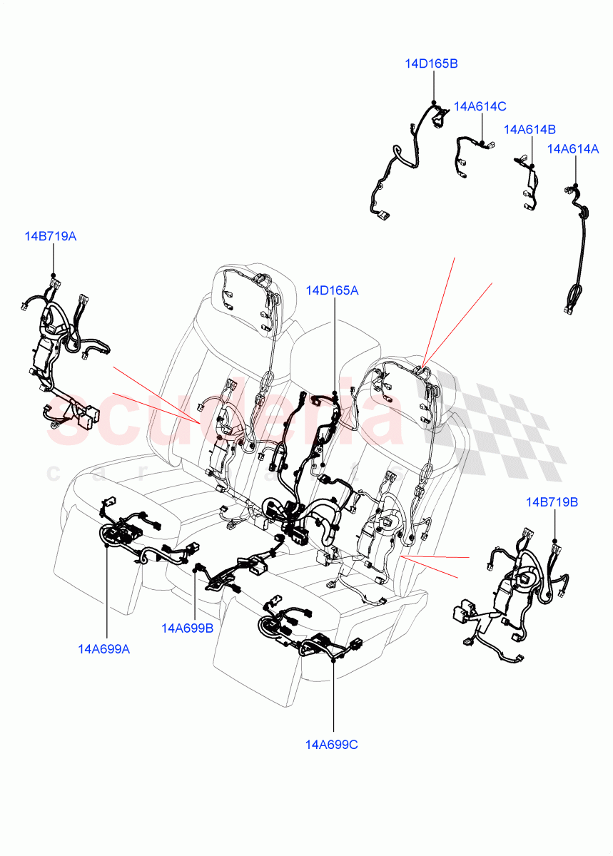 Wiring - Seats (2nd Row, Rear Seats) (With 2 Rear Small Individual Seats, 40/20/40 Super Slouch Rear Seat) of Land Rover Land Rover Range Rover (2022+) [3.0 I6 Turbo Diesel AJ20D6]