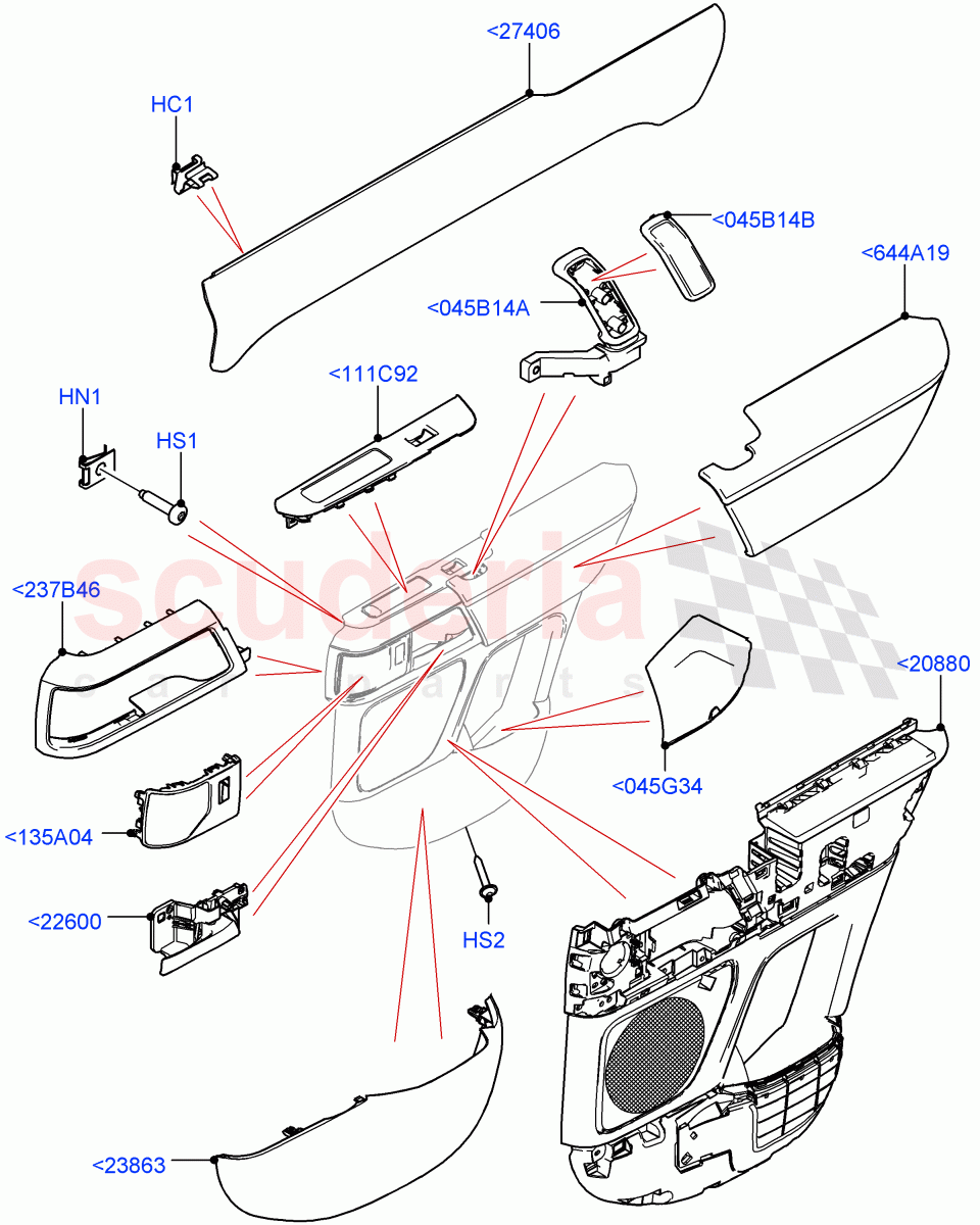 Rear Door Trim Installation (Standard Wheelbase, Version - LE, Less Commercial Model Spec, Version - Core, Version - First Edition, Version - X, Version - X-Dynamic) of Land Rover Land Rover Defender (2020+) [5.0 OHC SGDI SC V8 Petrol]
