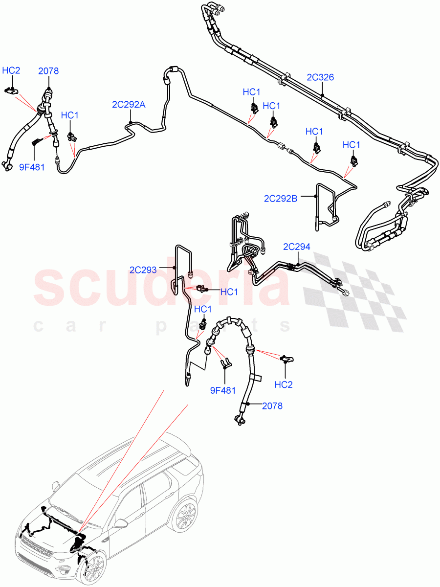 Front Brake Pipes (RHD, Halewood (UK), Less Electric Engine Battery, Electric Engine Battery-MHEV) ((V) FROMLH000001, (V) TOLH999999) of Land Rover Land Rover Discovery Sport (2015+) [2.0 Turbo Petrol AJ200P]