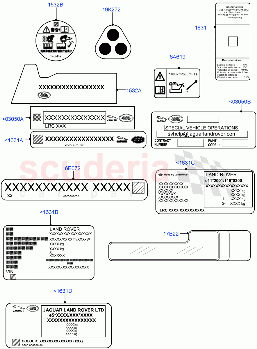 Labels (Information Decals) of Land Rover Land Rover Range Rover (2012-2021) [3.0 I6 Turbo Diesel AJ20D6]