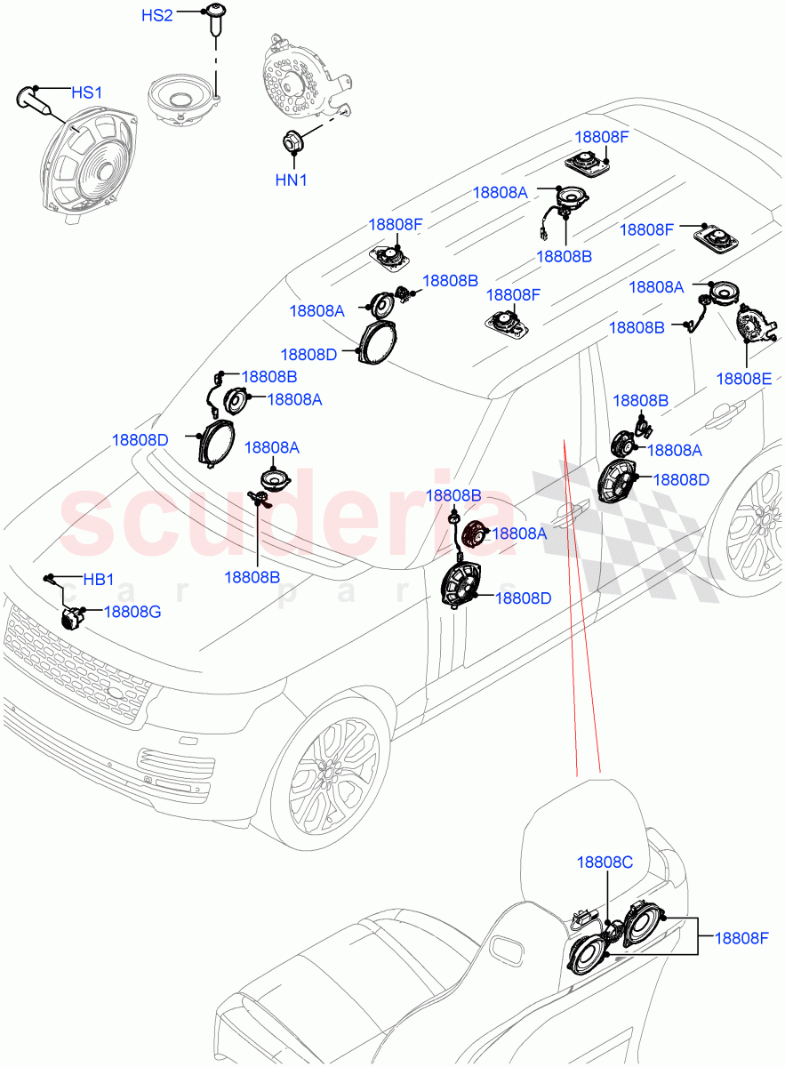 Speakers (Long Wheelbase, Super Premium Audio 2500 W) ((V) FROMJA000001) of Land Rover Land Rover Range Rover (2012-2021) [5.0 OHC SGDI NA V8 Petrol]