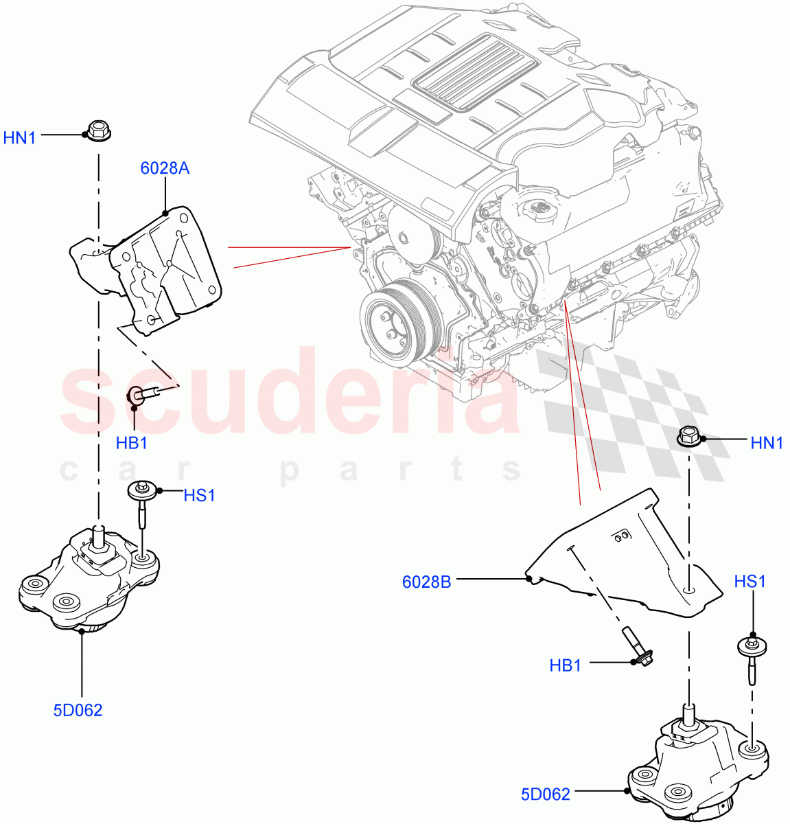 Engine Mounting (Nitra Plant Build) (3.0L DOHC GDI SC V6 PETROL) ((V) FROMK2000001) of Land Rover Land Rover Discovery 5 (2017+) [3.0 Diesel 24V DOHC TC]