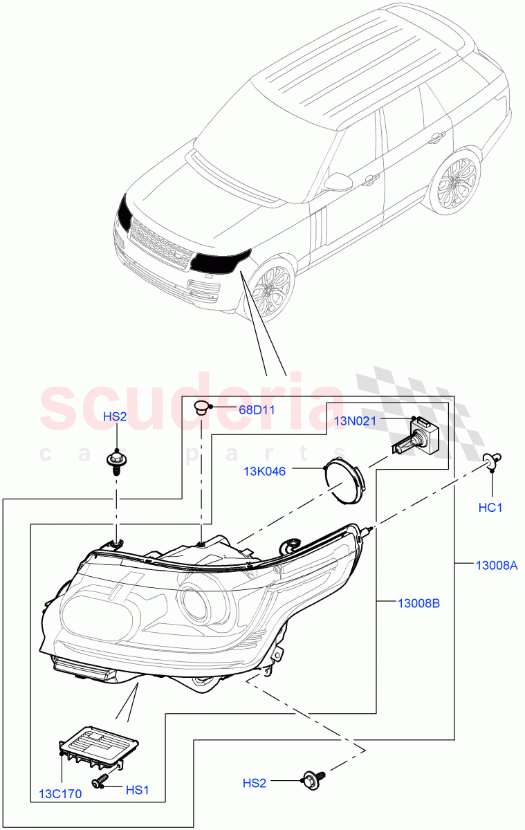 Headlamps And Front Flasher Lamps ((V) TOHA999999) of Land Rover Land Rover Range Rover (2012-2021) [4.4 DOHC Diesel V8 DITC]