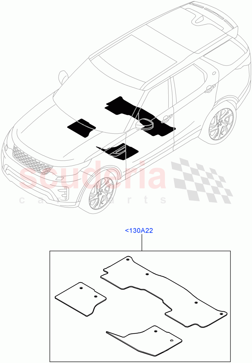 Floor Trim (Floor Mats, Solihull Plant Build) (Fr Floor Mats-Nubuck Edge W/Stitch, With 5 Seat Configuration, Front Floor Mats - Premium, With 7 Seat Configuration) ((V) FROMHA000001) of Land Rover Land Rover Discovery 5 (2017+) [3.0 DOHC GDI SC V6 Petrol]