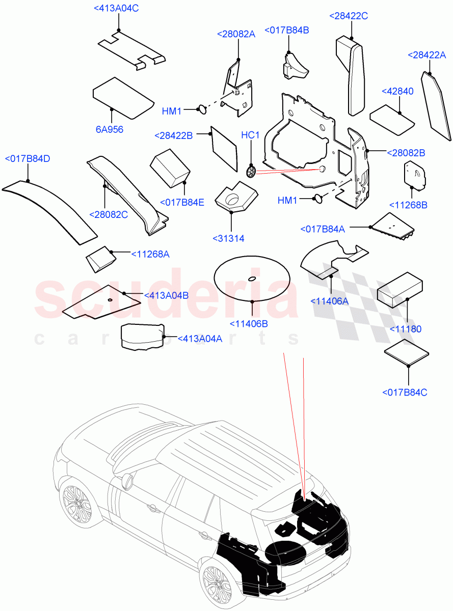 Insulators - Rear (Luggage Compartment) of Land Rover Land Rover Range Rover (2012-2021) [3.0 DOHC GDI SC V6 Petrol]