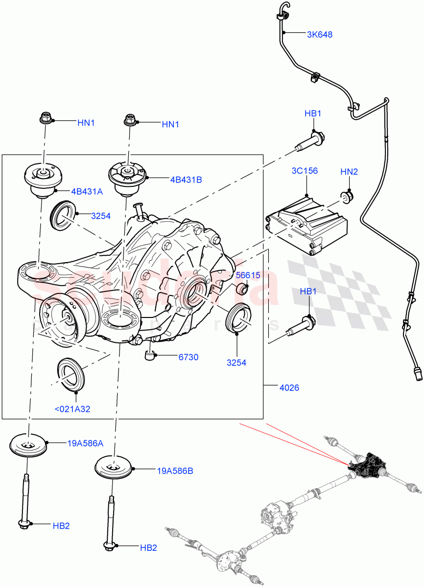 Rear Axle (Nitra Plant Build) (Rear Axle Open Style Differential) ((V) FROMK2000001, (V) TOL2999999) of Land Rover Land Rover Discovery 5 (2017+) [3.0 I6 Turbo Diesel AJ20D6]