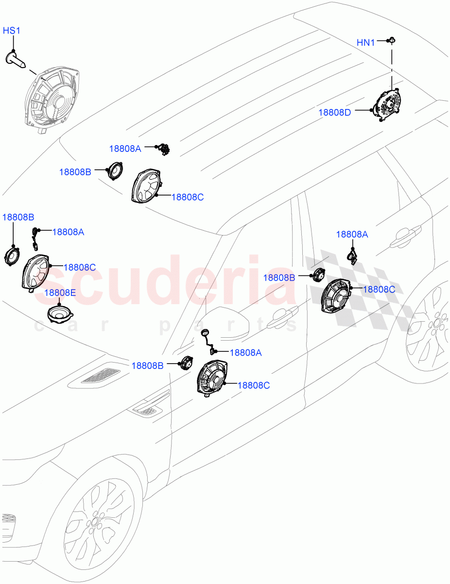 Speakers (Hi Line Audio System - 600 W) ((V) FROMJA000001) of Land Rover Land Rover Range Rover Sport (2014+) [3.0 DOHC GDI SC V6 Petrol]