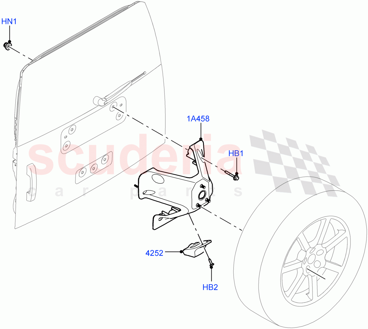 Spare Wheel Carrier (20" Full Size Spare Wheel, 22" Full Size Spare Wheel, 18" Full Size Spare Wheel, 19" Full Size Spare Wheel, 18" Full Size Steel Spare Wheel) of Land Rover Land Rover Defender (2020+) [5.0 OHC SGDI SC V8 Petrol]