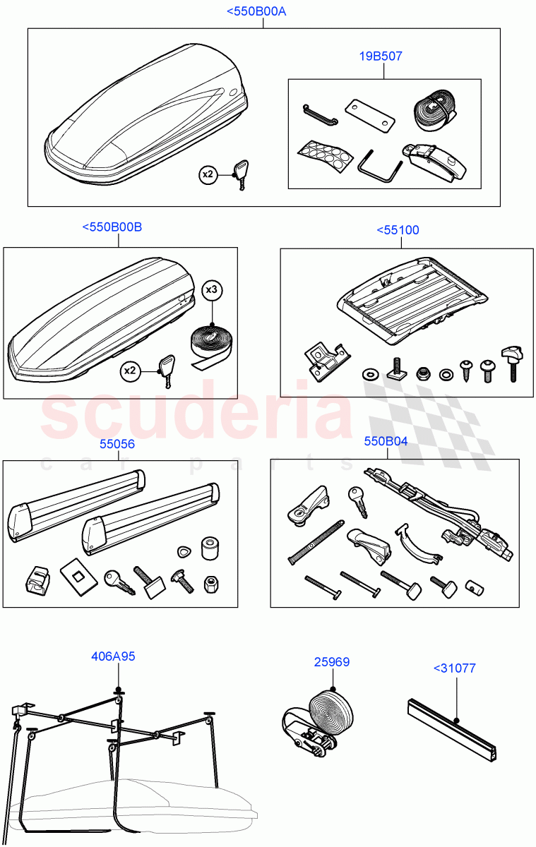 Carriers & Boxes (Accessory, Roof Carriers) (Halewood (UK), Itatiaia (Brazil)) of Land Rover Land Rover Discovery Sport (2015+) [2.0 Turbo Petrol AJ200P]