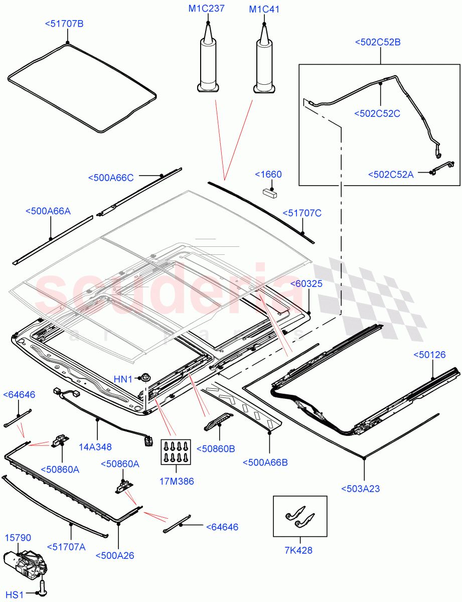 Sliding Roof Mechanism And Controls (Sunroof Frame) (With Roof Conversion-Panorama Power) of Land Rover Land Rover Range Rover (2012-2021) [3.0 I6 Turbo Petrol AJ20P6]