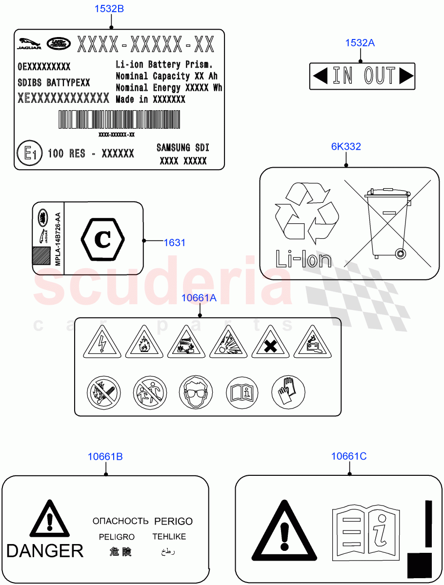 Labels (Traction Battery) (2.0L AJ200P Hi PHEV) ((V) FROMJA000001) of Land Rover Land Rover Range Rover Sport (2014+) [2.0 Turbo Diesel]