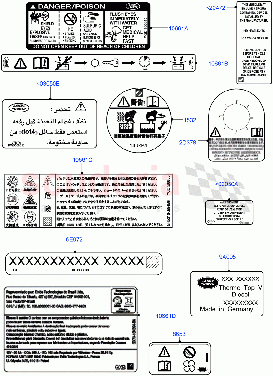 Labels (Under Hood) ((V) FROMAA000001) of Land Rover Land Rover Discovery 4 (2010-2016) [3.0 Diesel 24V DOHC TC]