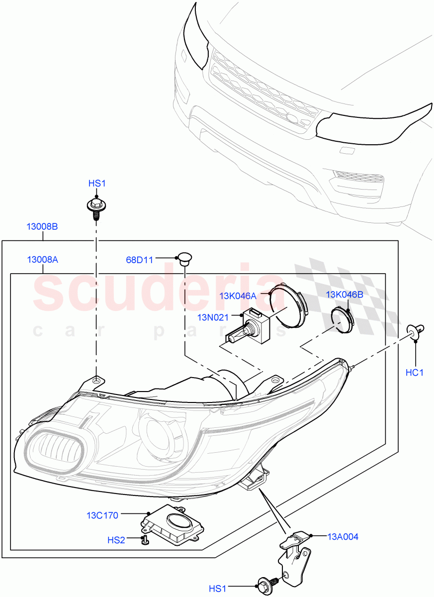 Headlamps And Front Flasher Lamps (With Adaptive Headlamps Bi Xenon, With BI - Xenon Headlamps) ((V) TOHA999999) of Land Rover Land Rover Range Rover Sport (2014+) [5.0 OHC SGDI SC V8 Petrol]