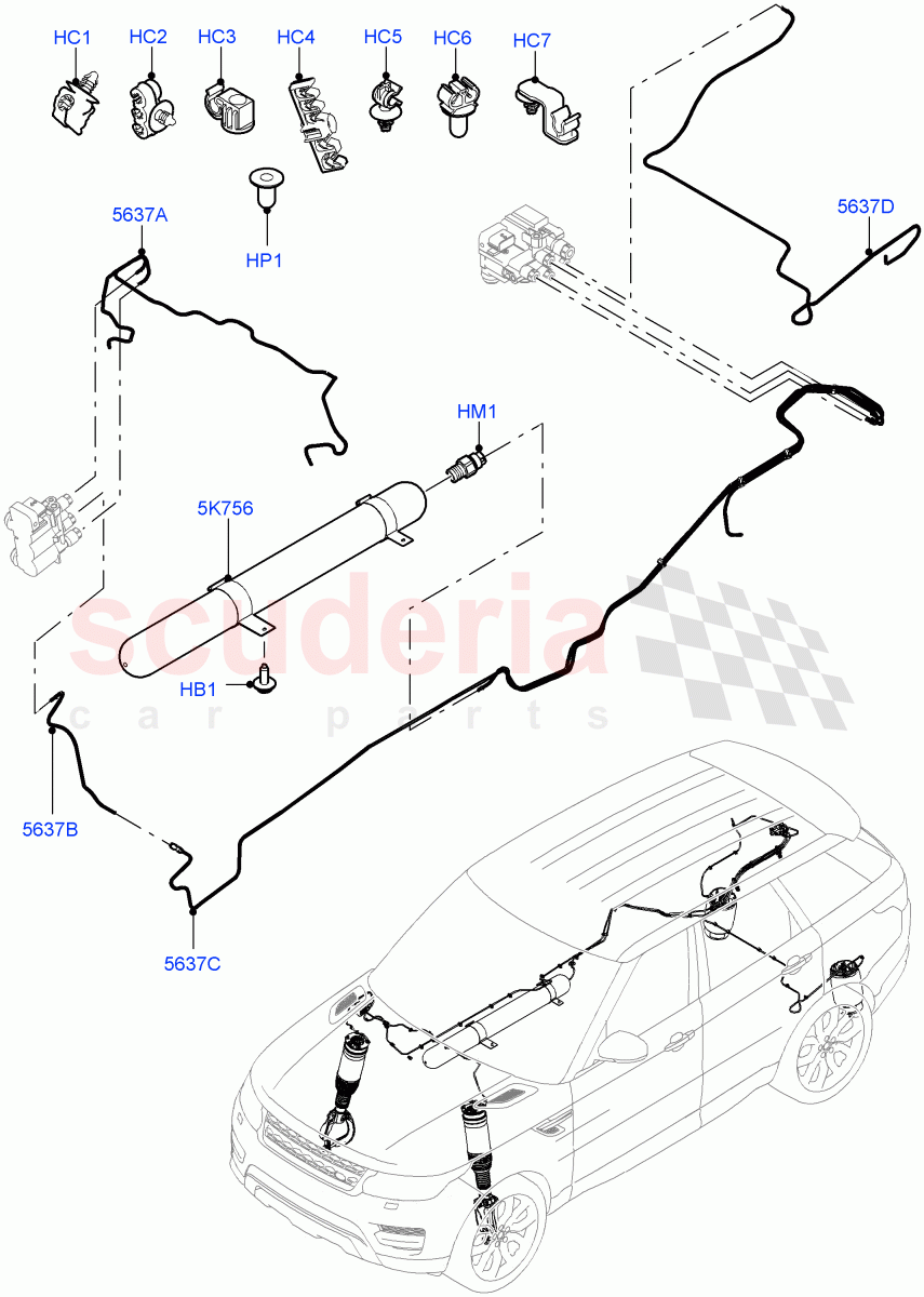 Air Suspension Compressor And Lines (Air Suspension Lines) (With Four Corner Air Suspension, With Performance Suspension) ((V) TOHA999999) of Land Rover Land Rover Range Rover Sport (2014+) [2.0 Turbo Diesel]