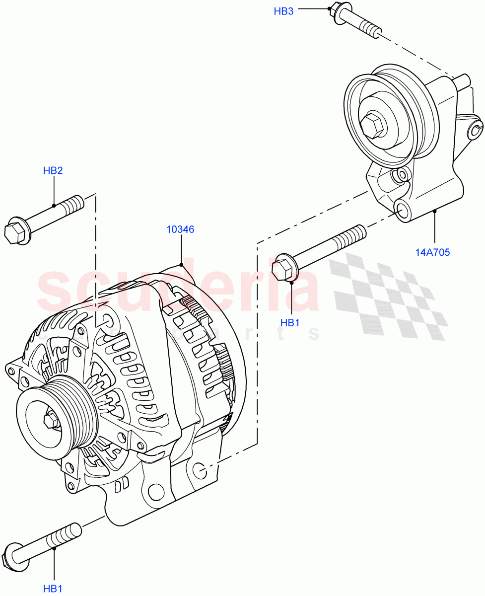 Alternator And Mountings (4.4L DOHC DITC V8 Diesel) of Land Rover Land Rover Range Rover Sport (2014+) [3.0 Diesel 24V DOHC TC]