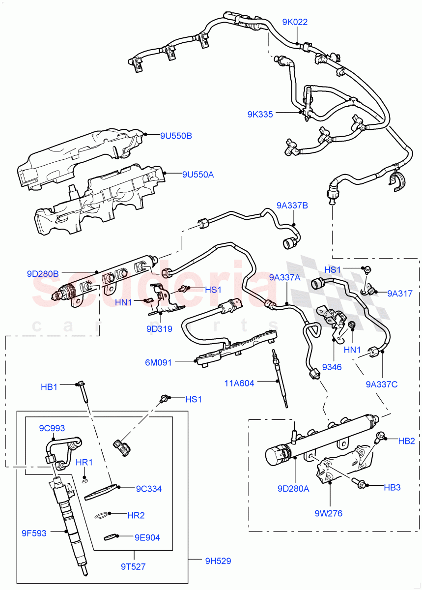 Fuel Injectors And Pipes (Solihull Plant Build) (3.0 V6 Diesel) ((V) FROMAA000001) of Land Rover Land Rover Range Rover Sport (2010-2013) [3.0 Diesel 24V DOHC TC]