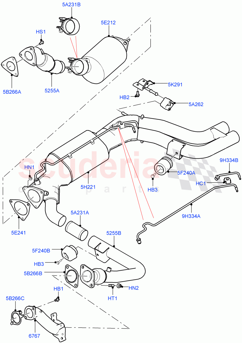 Exhaust System (Front) (4.4L DOHC DITC V8 Diesel, Stage V Plus DPF, With Diesel Particulate Filter) ((V) TOFA999999) of Land Rover Land Rover Range Rover (2012-2021) [4.4 DOHC Diesel V8 DITC]