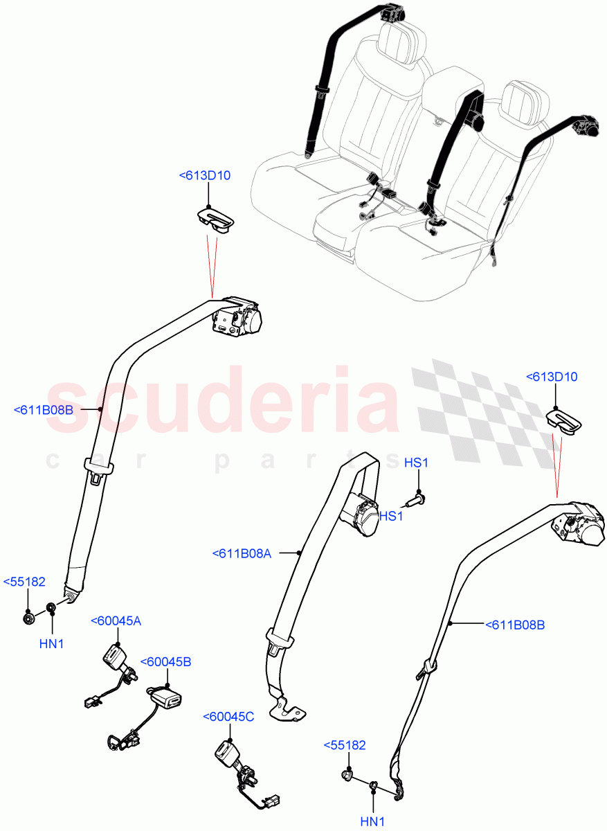 Rear Seat Belts (40/20/40 Super Slouch Rear Seat) of Land Rover Land Rover Range Rover (2022+) [3.0 I6 Turbo Petrol AJ20P6]