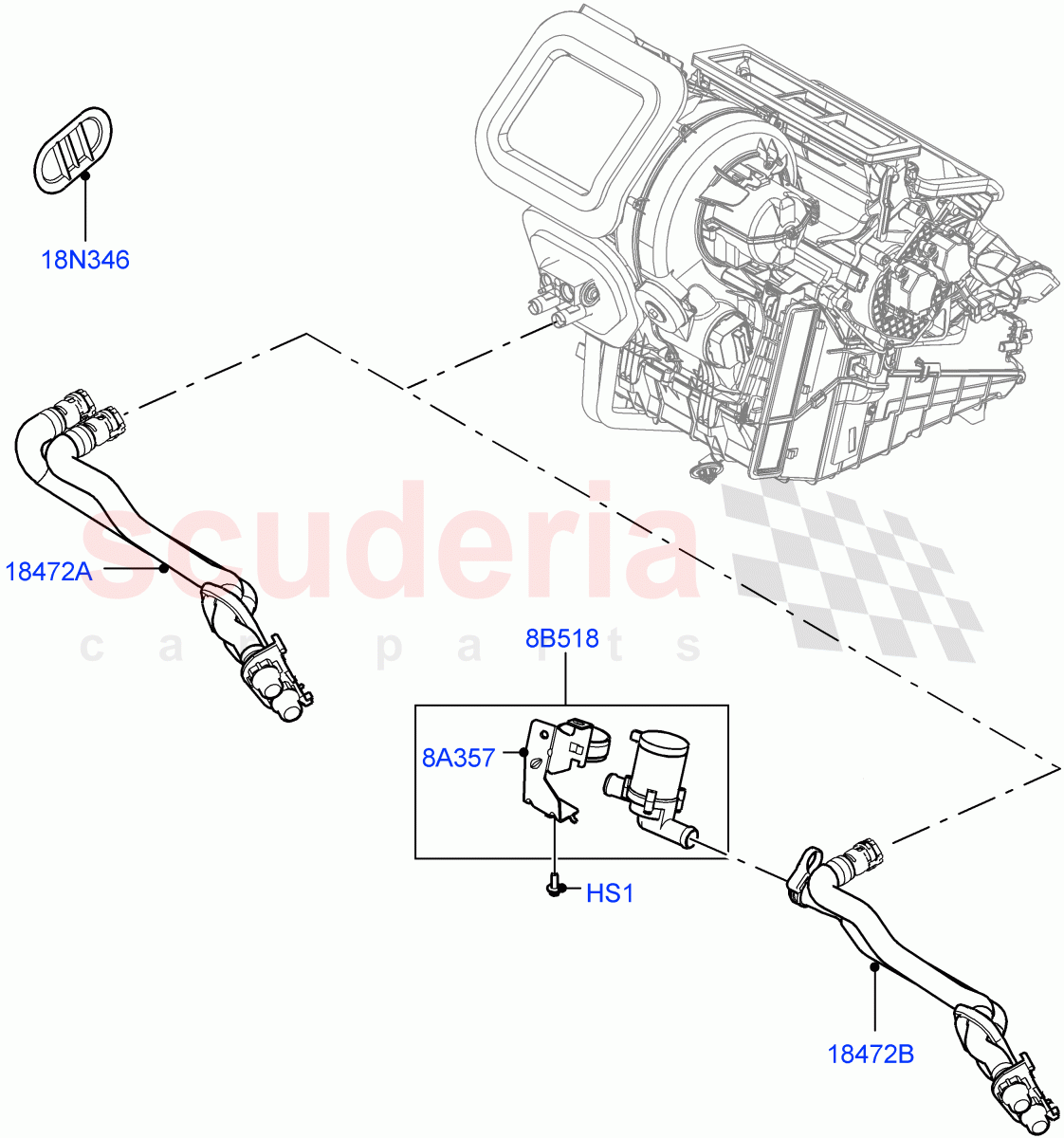 Heater Hoses (2.0L AJ20D4 Diesel Mid PTA, Halewood (UK), 2.0L AJ20D4 Diesel LF PTA, 2.0L AJ20D4 Diesel High PTA) of Land Rover Land Rover Range Rover Evoque (2019+) [2.0 Turbo Diesel]