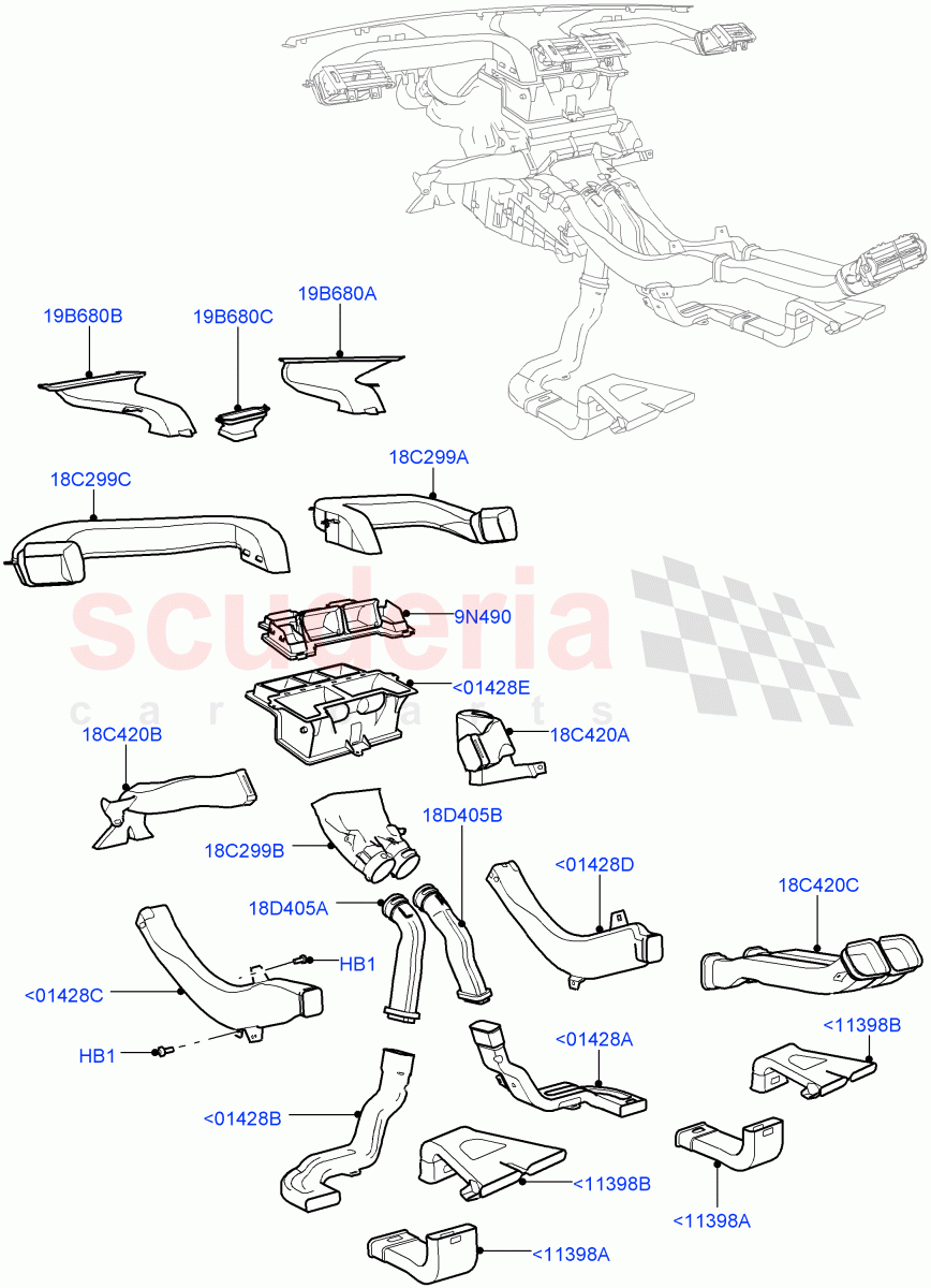 Air Vents, Louvres And Ducts (Internal Components) (Changsu (China), Less Head Up Display) ((V) FROMEG000001) of Land Rover Land Rover Range Rover Evoque (2012-2018) [2.0 Turbo Petrol AJ200P]