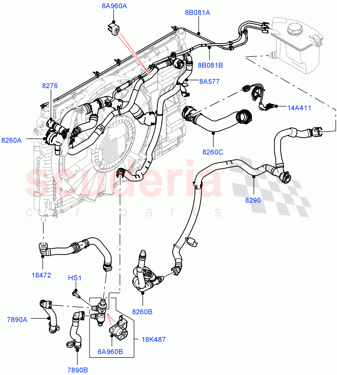 Cooling System Pipes And Hoses (1.5L AJ20P3 Petrol High, 8 Speed Automatic Trans 8G30, Changsu (China)) of Land Rover Land Rover Range Rover Evoque (2019+) [1.5 I3 Turbo Petrol AJ20P3]