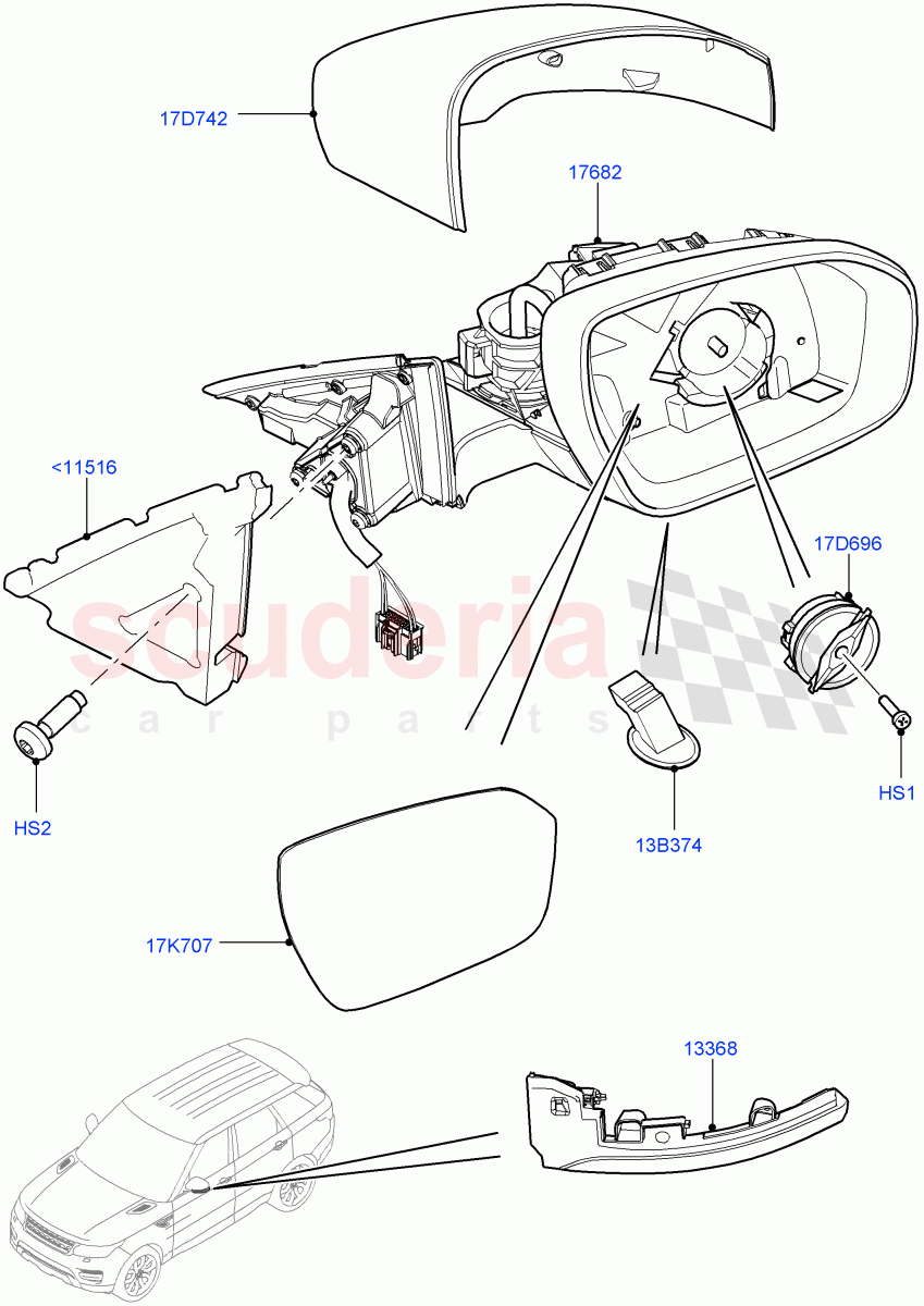 Exterior Rear View Mirror ((V) TOEA999999) of Land Rover Land Rover Range Rover Sport (2014+) [3.0 DOHC GDI SC V6 Petrol]