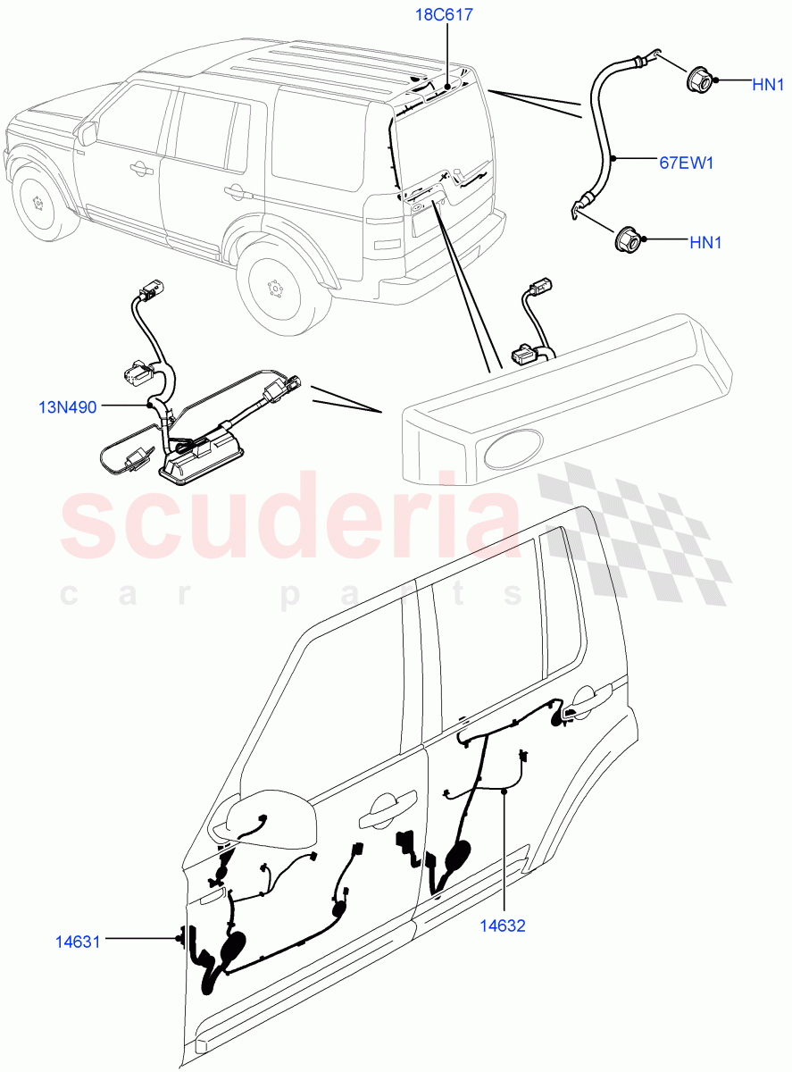 Electrical Wiring - Body And Rear (Front And Rear Doors) ((V) FROMBA000001, (V) TOBA999999) of Land Rover Land Rover Discovery 4 (2010-2016) [3.0 Diesel 24V DOHC TC]