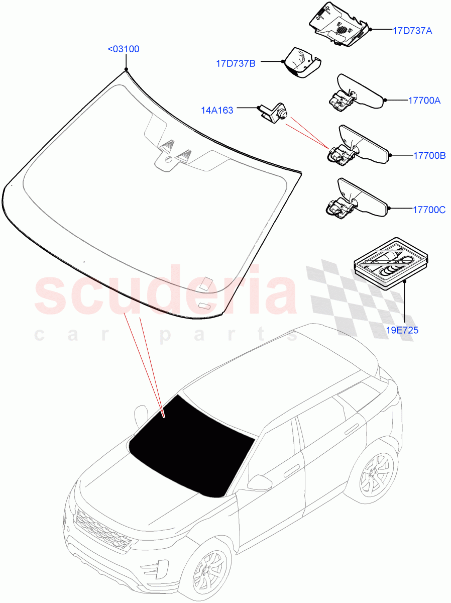 Windscreen/Inside Rear View Mirror (Changsu (China)) of Land Rover Land Rover Range Rover Evoque (2019+) [2.0 Turbo Diesel]