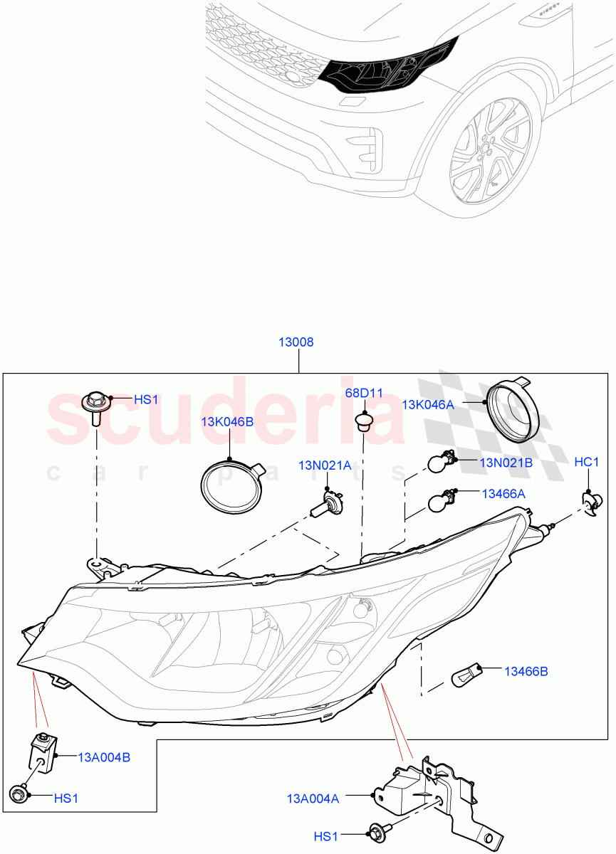 Headlamps And Front Flasher Lamps (Nitra Plant Build) (With Halogen Headlamp) ((V) FROMK2000001) of Land Rover Land Rover Discovery 5 (2017+) [3.0 Diesel 24V DOHC TC]