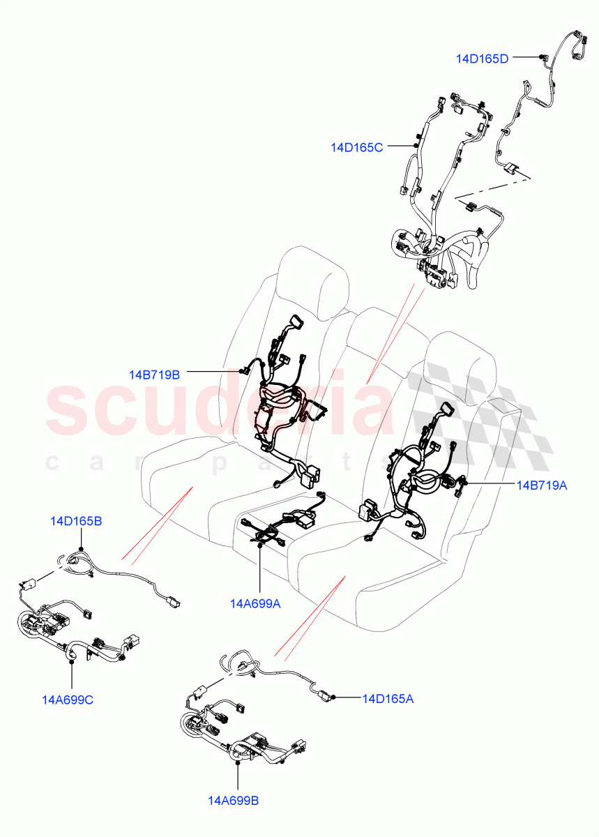 Wiring - Seats (Rear Seats) (40/20/40 Super Slouch Rear Seat) ((V) FROMJA000001, (V) TOJA999999) of Land Rover Land Rover Range Rover (2012-2021) [5.0 OHC SGDI NA V8 Petrol]